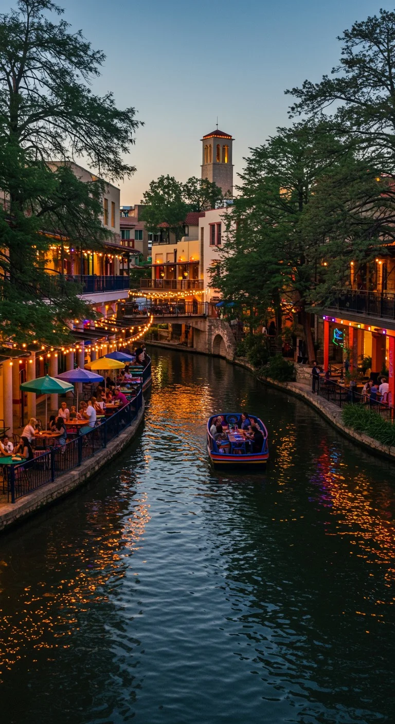 San Antonio skyline with restaurant district